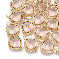 Легкий Лосось Соединители стеклянные ссылки, с латунной фурнитурой , слеза, золотые, светлый померанцевый, 19x14x5 мм, отверстие : 1.2 мм