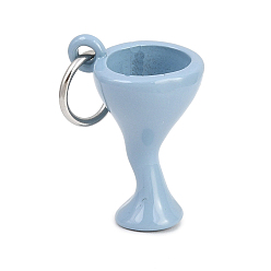 Светло-Синий 304 нержавеющей стальной эмали подвески, чашка прелести, с целью перехода в кольце, цвет нержавеющей стали, голубой, 20x14x11 мм, отверстие : 6 мм