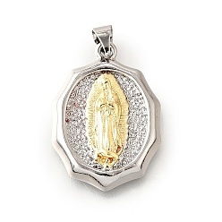 Платиновый & Золотой Латунные подвески, без кадмия и без свинца, овал с девственной рисунком мэри, платиной и золотом, 27x18.5x3.5 мм, отверстие : 4.8x3.5 мм