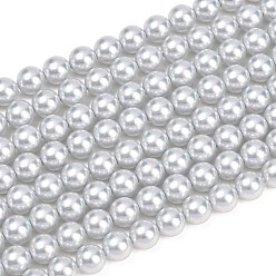 Серебро Матовые бусы пряди стекла жемчуг, круглые, серебряные, 8 мм, отверстие : 0.7 мм, около 51~52 шт / нитка, 15.94~16.02'' (40.5~40.7 см)