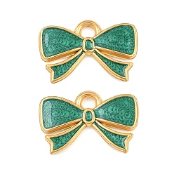 Medium Sea Green 304 Stainless Steel Enamel Pendants, Bowknot Charms, Ion Plating(IP), Real 18K Gold Plated, Medium Sea Green, 12x19x2mm, Hole: 2mm