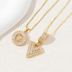Letter V 2 шт. 2 стили латунные паве прозрачные кубические цирконии начальные подвески ожерелья наборы, золотые, Буква V, 17.72 дюйм (45 см), 1 шт / стиль