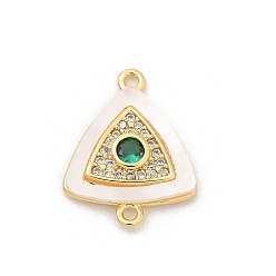 Треугольник Подвески-коннекторы из латуни с микропаве из прозрачного кубического циркония и ракушки, с зеленым стеклом, реальный 18 k позолоченный, треугольные, 17.5x13.5x2.5 мм, отверстие : 1.2 мм