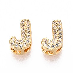 Letter J Латунные микропаве из прозрачного кубического циркония, буквы, без никеля , буква J, 9.5x6x5 мм, отверстие : 3 мм