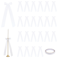White 8Pcs Polyester Single Face Satin Ribbon Candle Holder Decoration, Bowknot, White, 300x120mm