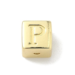 Letter P Латунные бусины, без кадмия и без свинца, долговечный, стойки покрытие, кубические, реальный 18 k позолоченный, Письмо P, 6x6x6 мм, отверстие : 1.8 мм