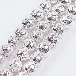 Silver Plated Electroplate Non-magnetic Synthetic Hematite Beads Strands, Beads Strands, Round with Concave Spot, Silver Plated, 5mm, Hole: 0.8mm, about 87pcs/strand, 15.16 inch(38.5cm)