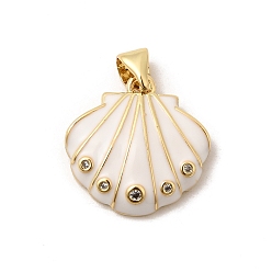 Белый Латунные микро проложить кубического циркония подвески, реальный 18 k позолоченный, долговечный, стойки покрытие, без свинца и без кадмия, подвески в форме ракушек, с эмалью, белые, 17x17x4 мм, отверстие : 3x5 мм