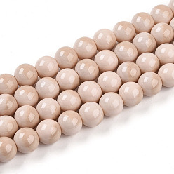 пшеница Выпечки нарисованных стеклянных бусин прядей, имитировать фарфоровые бусины, круглые, два тона, цвет пшеницы, 8~8.5 мм, отверстие : 1 мм, около 99~106 шт / нитка, 30.31~32.28 дюйм (77~82 см)