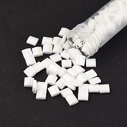 (TL402FR) Opaque Frosted AB Colours White MIYUKI TILA Beads, Japanese Seed Beads, 2-Hole, (TL402FR) Opaque Frosted AB Colours White, 5x5x1.9mm, Hole: 0.8mm, about 5900pcs/500g