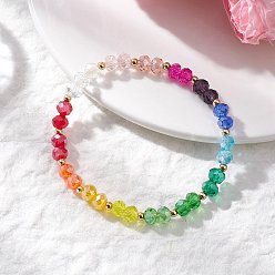 Разноцветный Браслеты из стеклянных бусин с гальваническим покрытием «чакра» для женщин, рондель, красочный, бусина : 6 mm, внутренний диаметр: 2-1/8 дюйм (5.4 см)