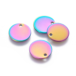 Rainbow Color Ионное покрытие (ip) 304 брелоки из нержавеющей стали, плоско-круглые, штамповка пустой метки, Радуга цветов, 15x1 мм, отверстие : 1.6 мм