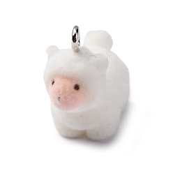 Овца Подвески из флокированной смолы анима с платиновой железной петлей, овца, 19x11x19 мм, отверстие : 1.8 мм