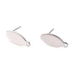 Серебро 304 Выводы серьги из нержавеющей стали шпилька, с петлей и плоской пластиной, овальные, серебряные, 15x7x0.8 мм, отверстия: 1 мм, контактный: 0.8 мм