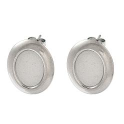 Нержавеющая Сталь Цвет 304 Настройки серьги из нержавеющей стали, овальные, цвет нержавеющей стали, лоток : 14x10 мм, 20.5x16.5 мм, штифты : 0.7 мм