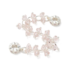 Посеребрённый Латунная розовая цепочка с кисточкой из кубического циркония европейские подвески-цепочки безопасности, 925 серебро покрытием, 95x11.5 мм, отверстие : 4 мм