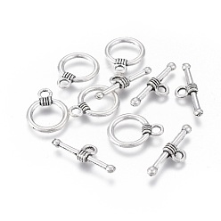 Antique Silver Alloy Toggle Clasps, Ring, Antique Silver, Ring: 15.5x12x2.5mm, Hole: 2mm, Bar: 20x6.5x3mm, Hole: 1.8mm