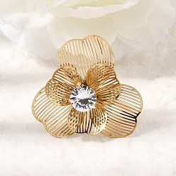 Золотой 201 Регулируемые кольца-манжеты из нержавеющей стали с одинарным кубическим цирконием для женщин, цветок, золотые, 34x34.5 мм, внутренний диаметр: 18 мм