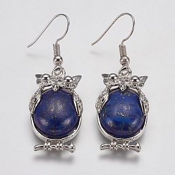 Lapis Lazuli Lapis naturelles boucles d'oreilles dangle lazuli, chouette, 47 mm, broches: 0.5 mm