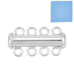 Серебро 1 шт. 925 застежки-защелки из стерлингового серебра, трубка, 1Замшевая ткань из ПК, квадратная салфетка для полировки серебра, 4 нитей, 8-луночное, серебряные, 21x11x6 мм, отверстие : 2 мм