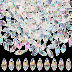 Фиолетовый 220шт. гальванизированные прозрачные стеклянные граненые капли бусины, сверху просверленные бусы, с покрытием AB цвета, фиолетовые, 13x6 мм, отверстие : 0.6~1 мм