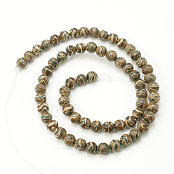 Coffee Tibetan Style Wave Pattern dZi Beads, Natural Agate, Dyed, Round, Coffee, 8mm, Hole: 1mm, 47pcs/strand