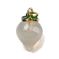 Peach Подвески из натурального агата (окрашенного и нагретого), Подвески в виде фруктов с позолоченным металлическим листом, персик, 17x10.5 мм, отверстие : 3.4 мм