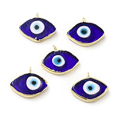 Средно-синий Подвески лэмпворк ручной работы, с реечной обшивкой латунными выводами, долговечный, злые глаза, светло-синий, 17~18x21~22x4~4.5 мм, отверстие : 2 мм