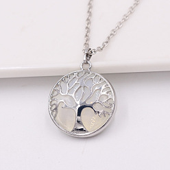 Опал Ожерелья с подвеской «Дерево жизни» из опалового сплава для женщин и мужчин, серебряный цвет гальваническим, 23.62 дюйм (60 см)