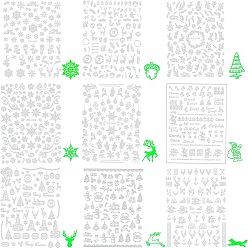 White Luminous Nail Art Stickers Decals, DIY Nail Art Decoration, Christmas Themed Pattern, White, 105.5x80x0.1mm, 9 patterns, 1sheet/patter, 9sheets/set