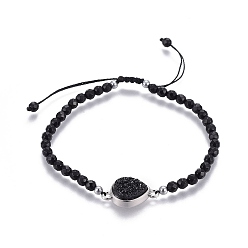 Обсидиан Браслеты из бисера из натурального обсидиана, с медными находками друзовских агатов и нейлоновым шнуром, граненые, 2-1/8 дюйм (5.5 см) ~ 3-1/8 дюйм (8.1 см), бусины : 3.5~4.5 мм