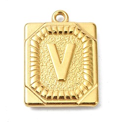 Letter V Ионное покрытие (ip) 304 подвески из нержавеющей стали, прямоугольник с подвеской в виде буквы, реальный 18 k позолоченный, Буква V, 24.5x18x3 мм, отверстие : 1.8 мм