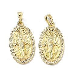Virgin Религиозные латунные подвески с микропаве из прозрачного кубического циркония, стойки покрытие, долговечный, без свинца и без кадмия, реальный 18 k позолоченный, прелести девы марии, 27x15x4 мм, отверстие : 5.5x3.5 мм