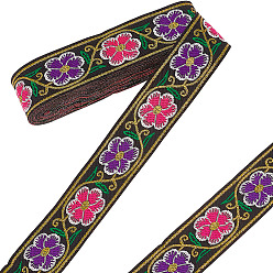 Violet Foncé Rubans en polyester de style ethnique, ruban de fleurs jacquard, accessoires du vêtement, violet foncé, 1-1/4 pouces (33 mm), environ 6.8 m / bibone 