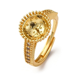 Золотой Круглые латунные микропаве прозрачные кубические цирконии регулируемые настройки колец, за половину пробурено бисера, без кадмия и без свинца, стойки покрытие, долговечный, золотые, лоток : 10 мм, штифты : 1 мм, размер США 7 1/4 (17.5 мм)