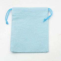 Light Sky Blue Velvet Cloth Drawstring Bags, Jewelry Bags, Christmas Party Wedding Candy Gift Bags, Light Sky Blue, 7x5cm