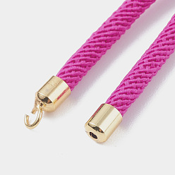 Fuchsia Nylon Twisted Cord Bracelet Making, Slider Bracelet Making, with Eco-Friendly Brass Findings, Round, Golden, Fuchsia, 8.66~9.06 inch(22~23cm), Hole: 2.8mm, Single Chain Length: about 4.33~4.53 inch(11~11.5cm)