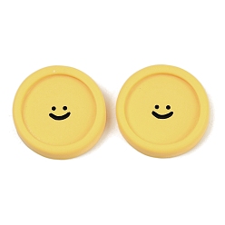 Светло-хаки Кабошоны из смолы с изображением смайлика, круглые, светлый хаки, 24.5x5.5 мм