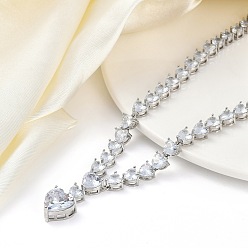 Платина Латунные ожерелья с подвеской в форме сердца из кубического циркония для женщин, платина, 14.88 дюйм (37.8 см)