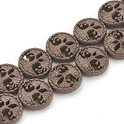 с Покрытием Меди Гальванизировать немагнитных синтетический гематит бисер пряди, матовый стиль, плоские круглые с дерева жизни, с медным покрытием, 12~12.5x4~4.5 мм, отверстие : 1 мм, около 32 шт / нитка, 15.74 дюйм