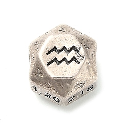 Водолей S925 бусины из стерлингового серебра, граненая полигона, античное серебро, созвездие, Водолей, 7.5x7x6 мм, отверстие : 3 мм