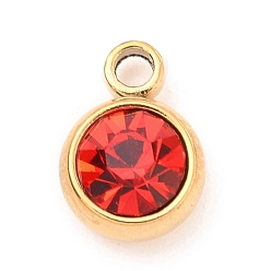 Гиацинт 304 прелести нержавеющей стали, с акриловыми стразами, очарование камня, граненые, плоско-круглые, золотые, гиацинт, 8.2x6x3.5 мм, отверстие : 1.2 мм