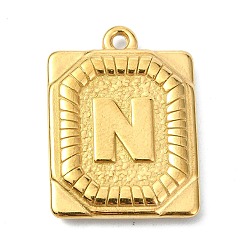 Letter N Ионное покрытие (ip) 304 подвески из нержавеющей стали, прямоугольник с подвеской в виде буквы, реальный 18 k позолоченный, Письмо N, 24.5x18x3 мм, отверстие : 1.8 мм