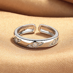 Серебро Латунные микропаве кубические цирконии манжеты открытые кольца для женщин, серебряные, 15~20 мм