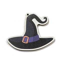 Hat Древесины подвески, Хэллоуин тема, чёрные, шляпа, 41x50x3 мм, отверстие : 2 мм