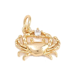 Настоящее золото 18K Латунные микропаве прозрачные подвески с фианитом, крабовые прелести, долговечный, стойки покрытие, без свинца и без кадмия, реальный 18 k позолоченный, 11x13.5x2.5 мм, отверстие : 3.2 мм