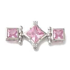 Платина Покрытие стойки латунь микро паве застежка из циркония, со стеклянными стразами, без свинца и без кадмия, долговечный, розовые, ромб, платина, 45x21x6 мм