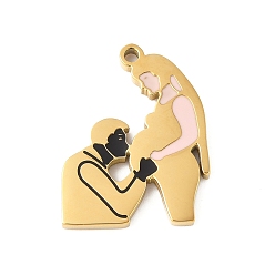 Черный 304 нержавеющей стальной эмали подвески, очарование мужа и жены, ионное покрытие (ip), золотые, чёрные, 21x16.5x1.5 мм, отверстие : 1.5 мм