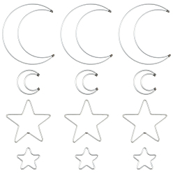 Платинированный 20 шт. 4 стили железное кольцо для плетения сетки/паутинки своими руками с перьями, макраме и вязание узлов, Луна и звезды, Реальная платина, 47~152x46~143x2.5 мм, внутренний диаметр: 35~147x35~137.5 мм, 5 шт / стиль