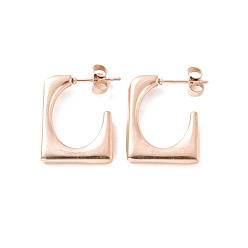 Розовое Золото Ионное покрытие (ip) 304 прямоугольные серьги-гвоздики из нержавеющей стали, полукруглые серьги для женщин, розовое золото , 20.5x17.5x3 мм, штифты : 0.7 мм